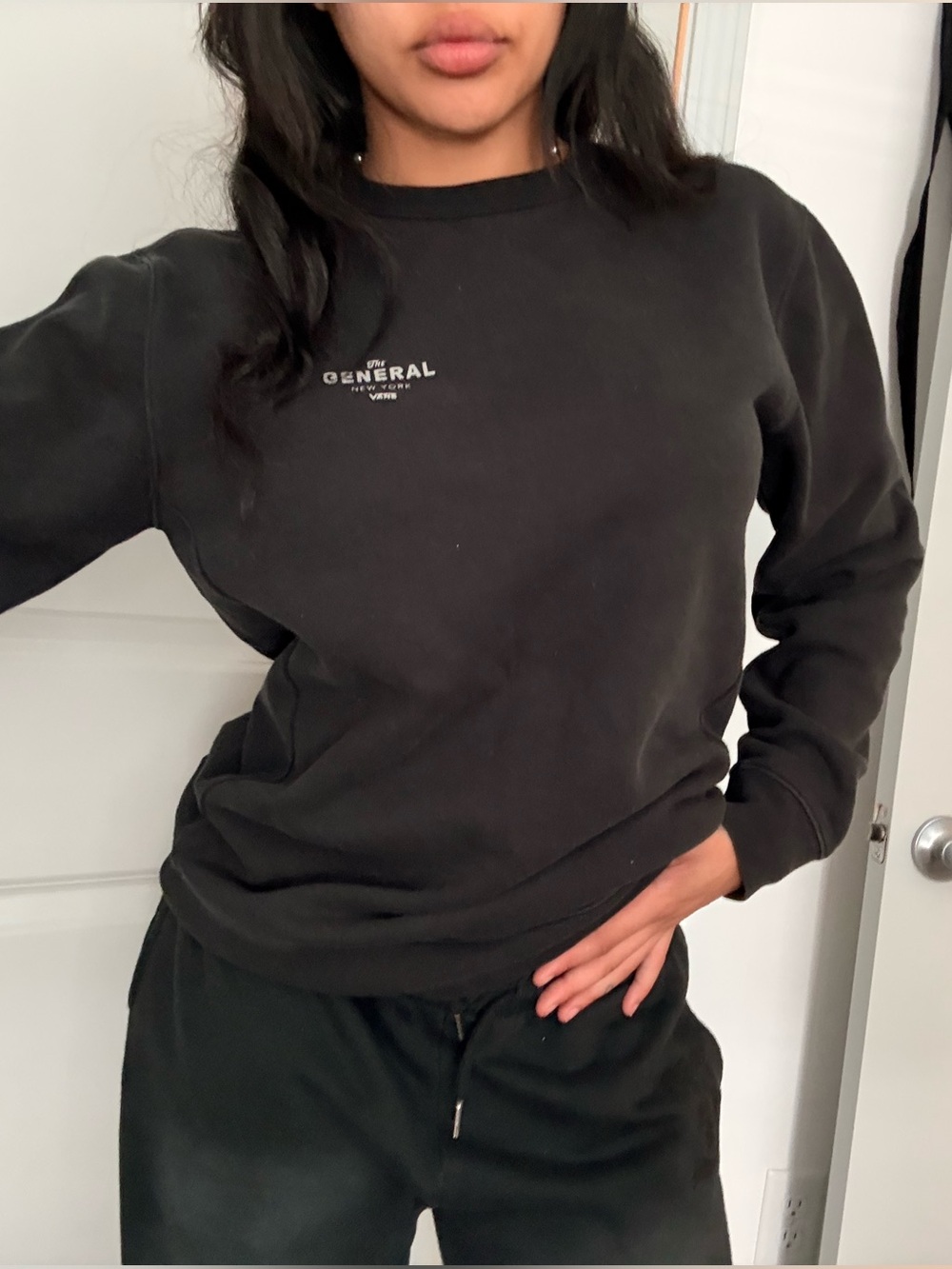 Vans Black Wash Crewneck Sweatshirt with Chest Logo